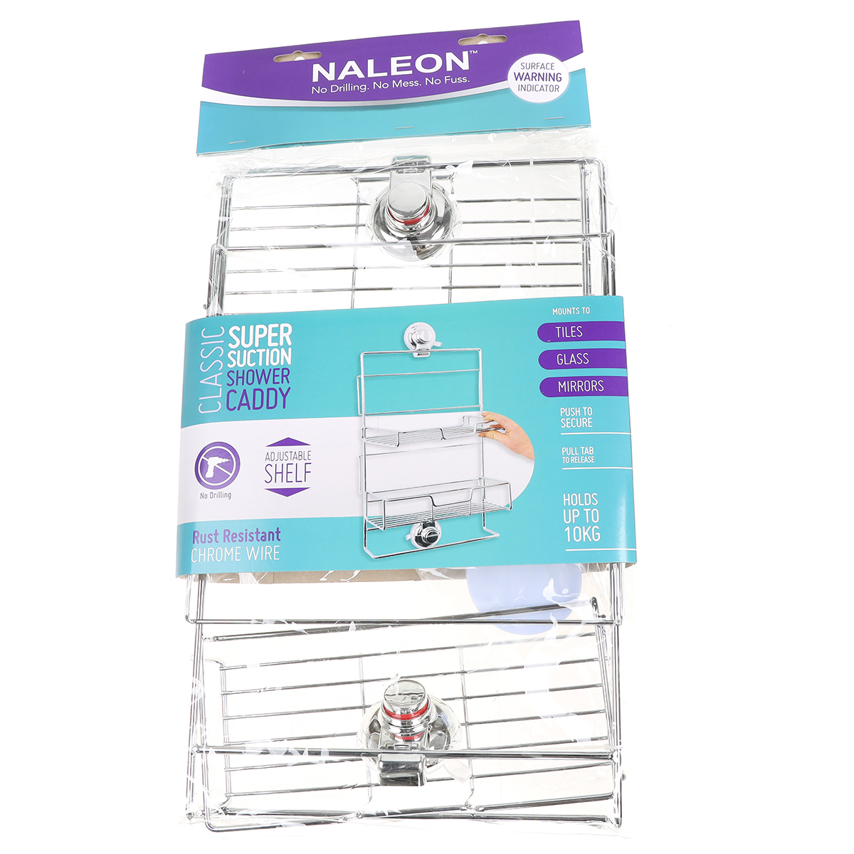 NALEON Classic Chrome Suction Adjustable Shower Caddy