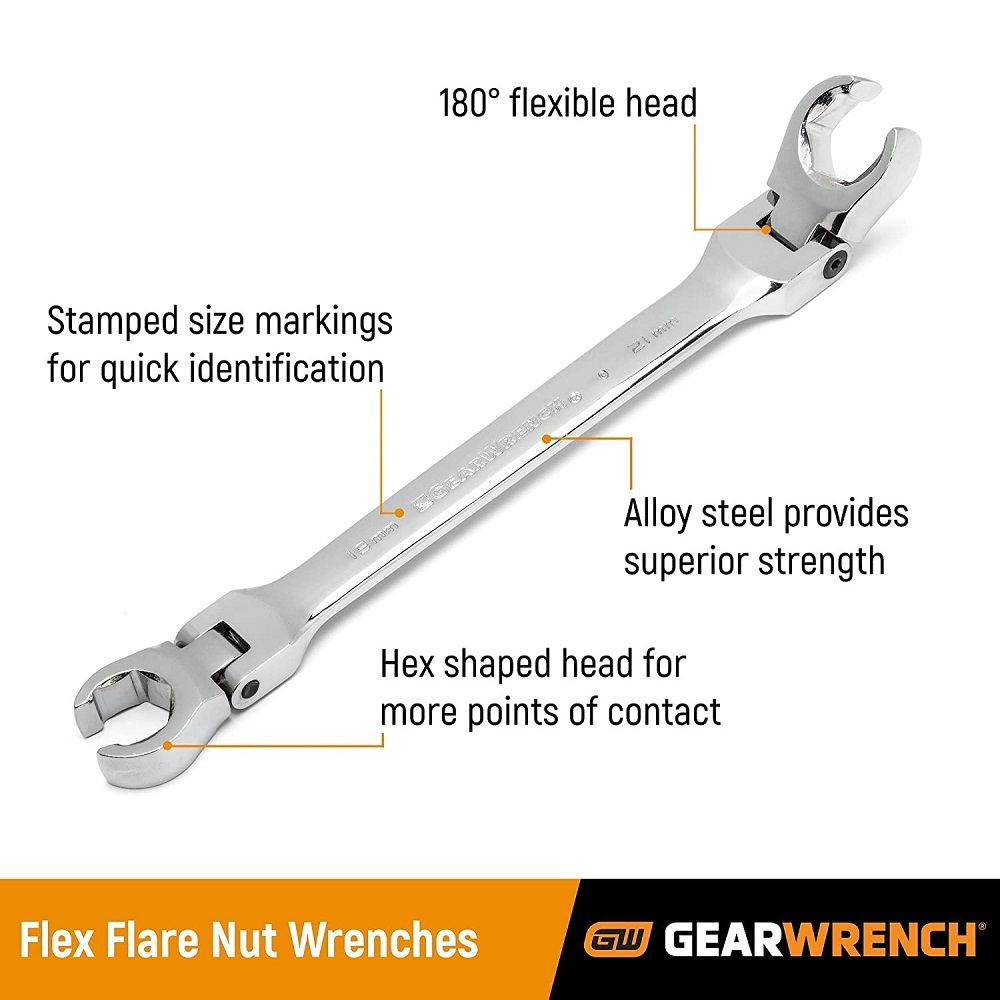 GEARWRENCH 3pc Metric Flex Head Flare Nut Wrench Set - need1.com.au