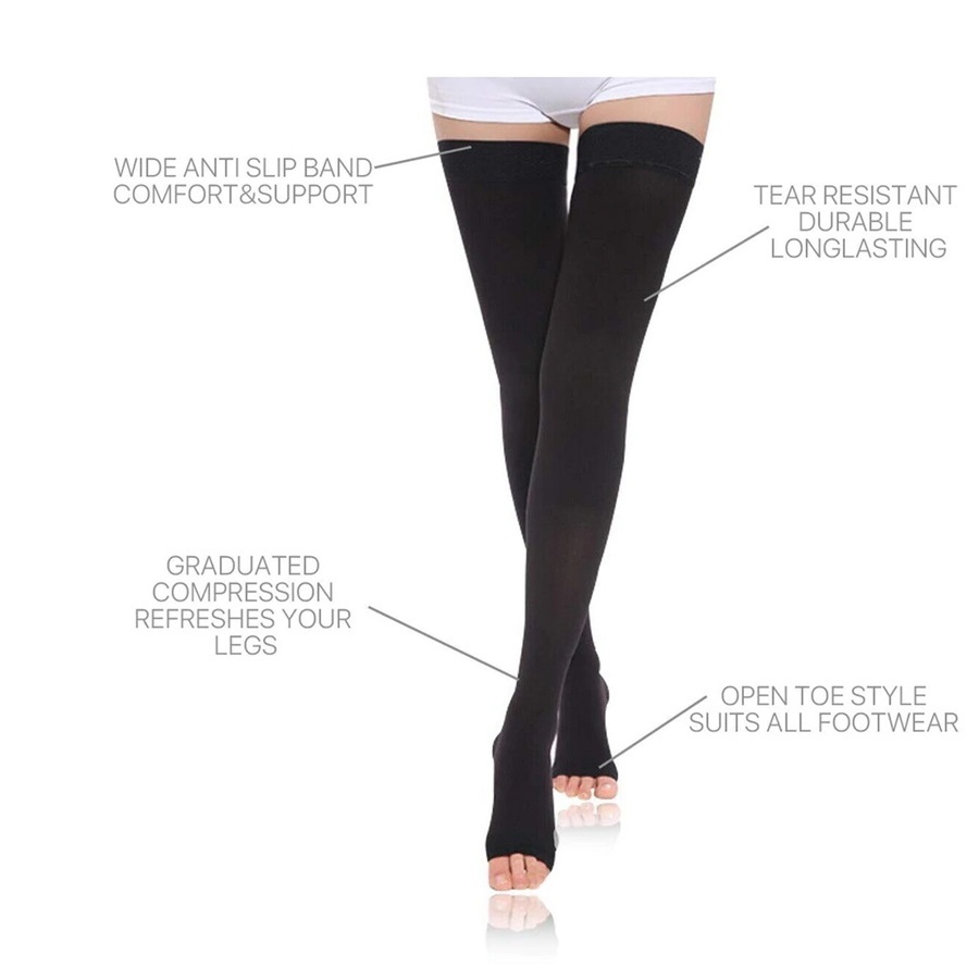 Sigvaris Women's Black Cotton Thigh High Compression
