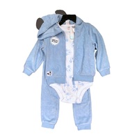 3pcs Baby's Mickey Mouse Plush Jacket Set: Hooded Jacket, Pants & Bodysuit