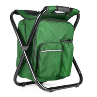 Portable Folding Backpack Outdoor Stool with Insulation Cooler Compartment and 2 Outer Pockets