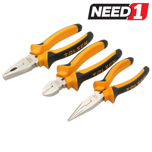 3pc Pliers Set - Includes Combination, Diagonal Cutting & Long Nose Pliers