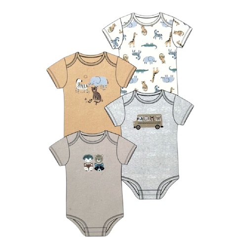 4pcs Baby's Animal Printed Bodysuits