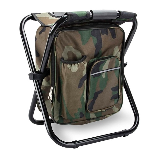 Portable Folding Backpack Outdoor Stool with Insulation Cooler Compartment and 2 Outer Pockets