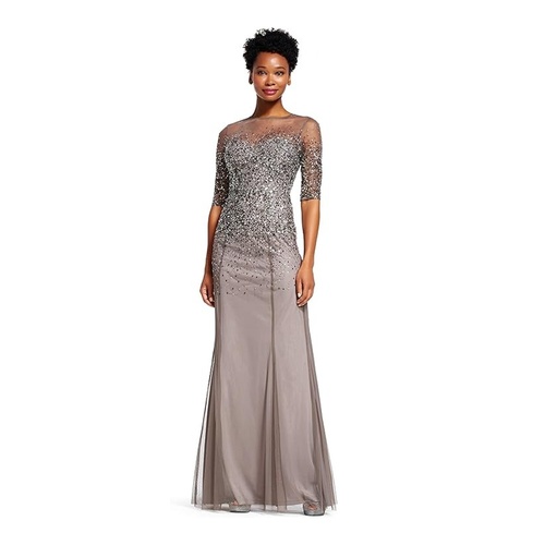 Women's 3/4 Sleeve Beaded Illusion Gown with Sweetheart Neckline