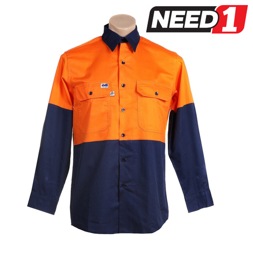 Men's Hi-Vis Drill Long Sleeve  2 Tone Work Shirt