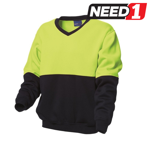 Men's Hi-Vis Fleece V-Neck Two-Tone Jumper