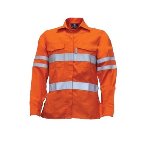 Men's Hi-Vis Plain Inherent Button-Up Shirt With Reflective Tape